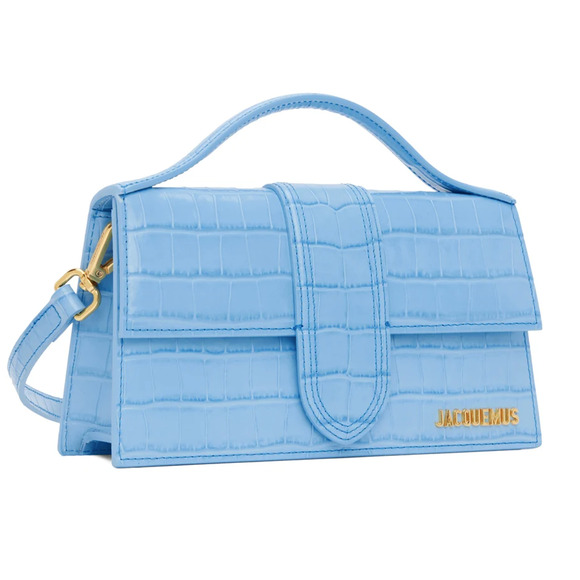 NEW JACQUEMUS LE GRAND BAMBINO CROC LEATHER CROSSBODY BLUE TOTE BAG PURSE NWT - Picture 2 of 14